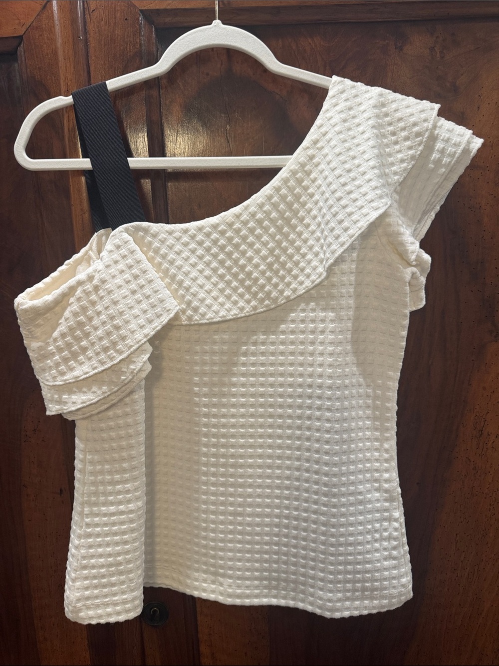 Banana Republic White One-Shoulder Waffle Knit Top